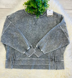 Women’s Acid Wash Long Sleeve Side Slit Knit Top In Black