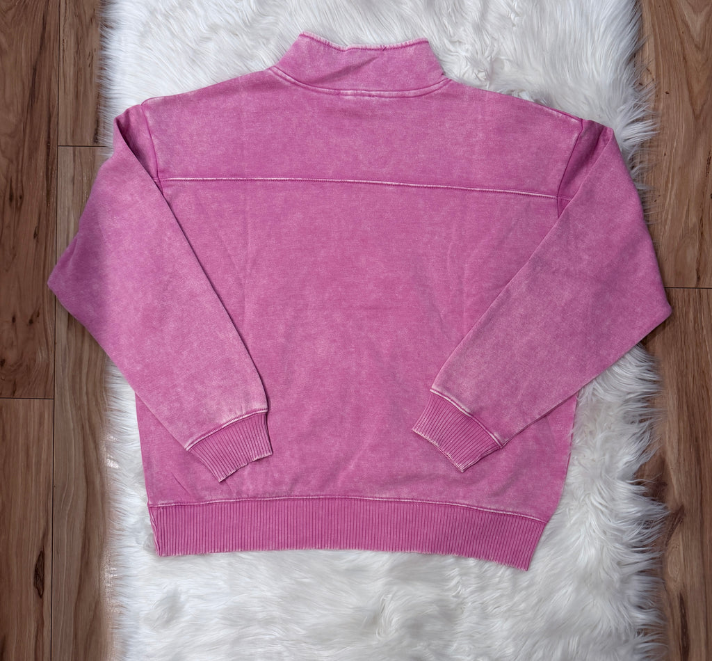 Woman’s Zenana Acid Wash Light Pink Quarter Zip Pullover