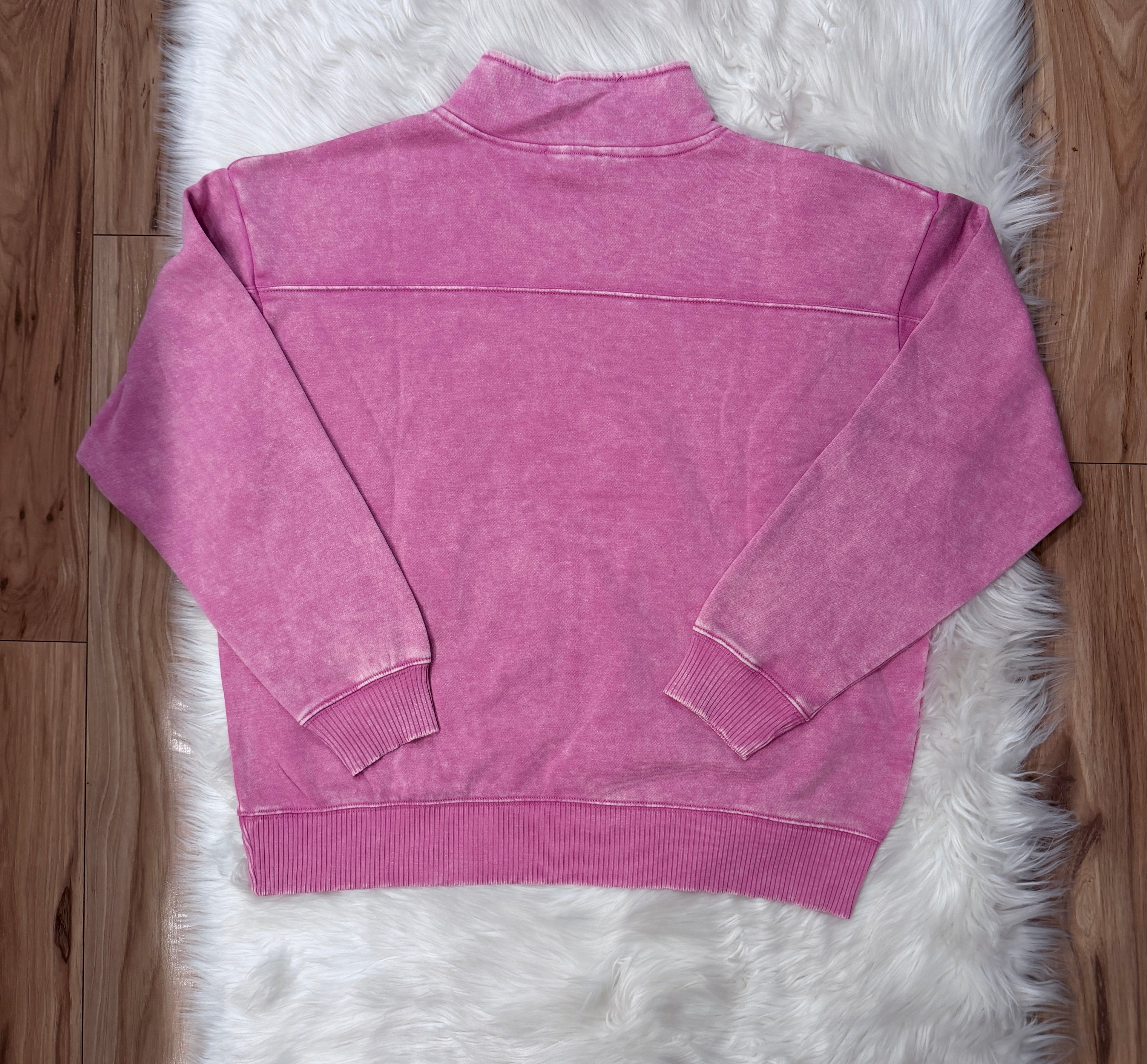 Woman’s Zenana Acid Wash Light Pink Quarter Zip Pullover