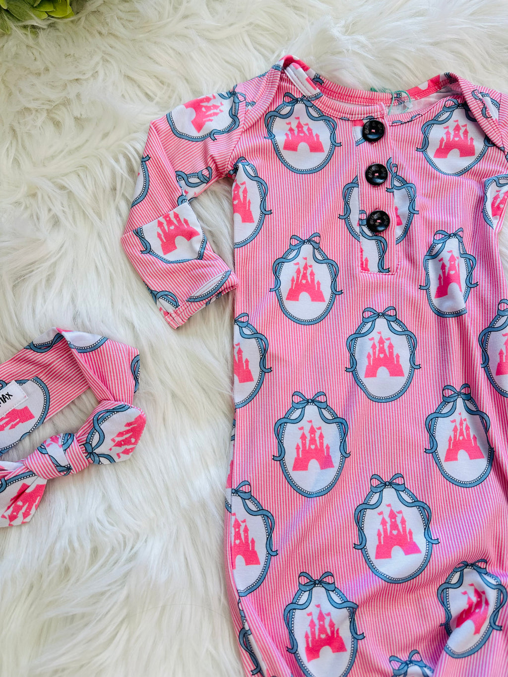 Girl’s Pink Castle Knotted Gown with Matching Headband Set