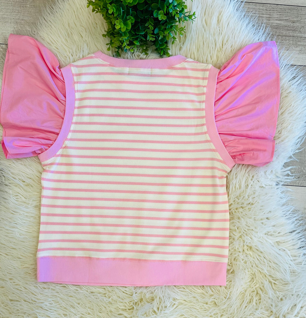Women’s Evermmee Pink Stripe Ruffle Sleeve Top