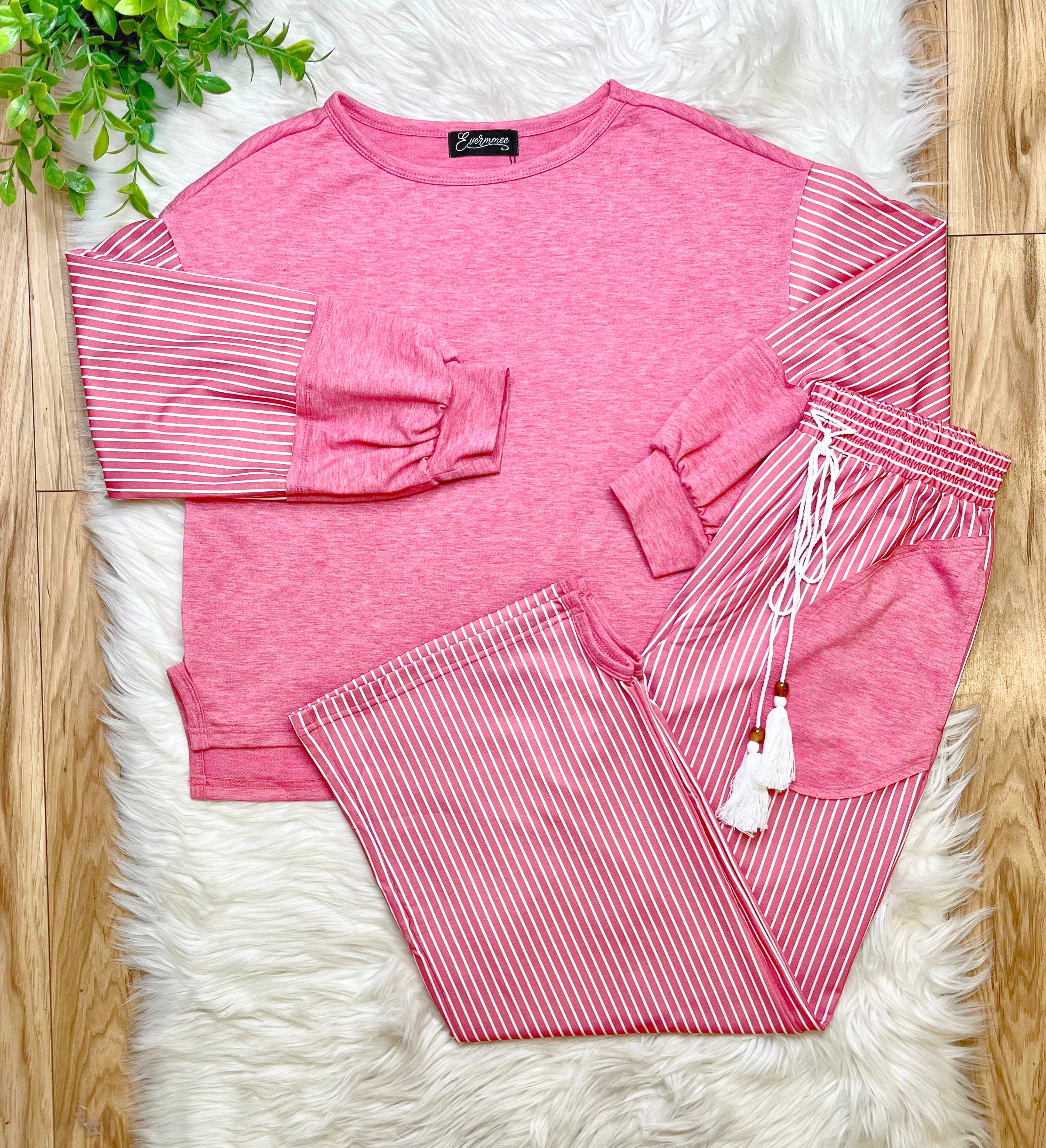 Women’s Evermmee Mauve Stripe Pant Set- True To Size
