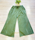 Women’s Curvy Petite Zenana Enzyme Wash Olive Wide- Leg Pants