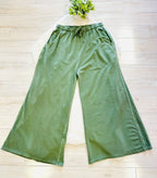 Women’s Curvy Petite Zenana Enzyme Wash Olive Wide- Leg Pants