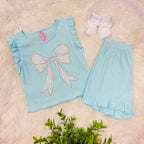 Girls Aqua Bow Detail Outfit