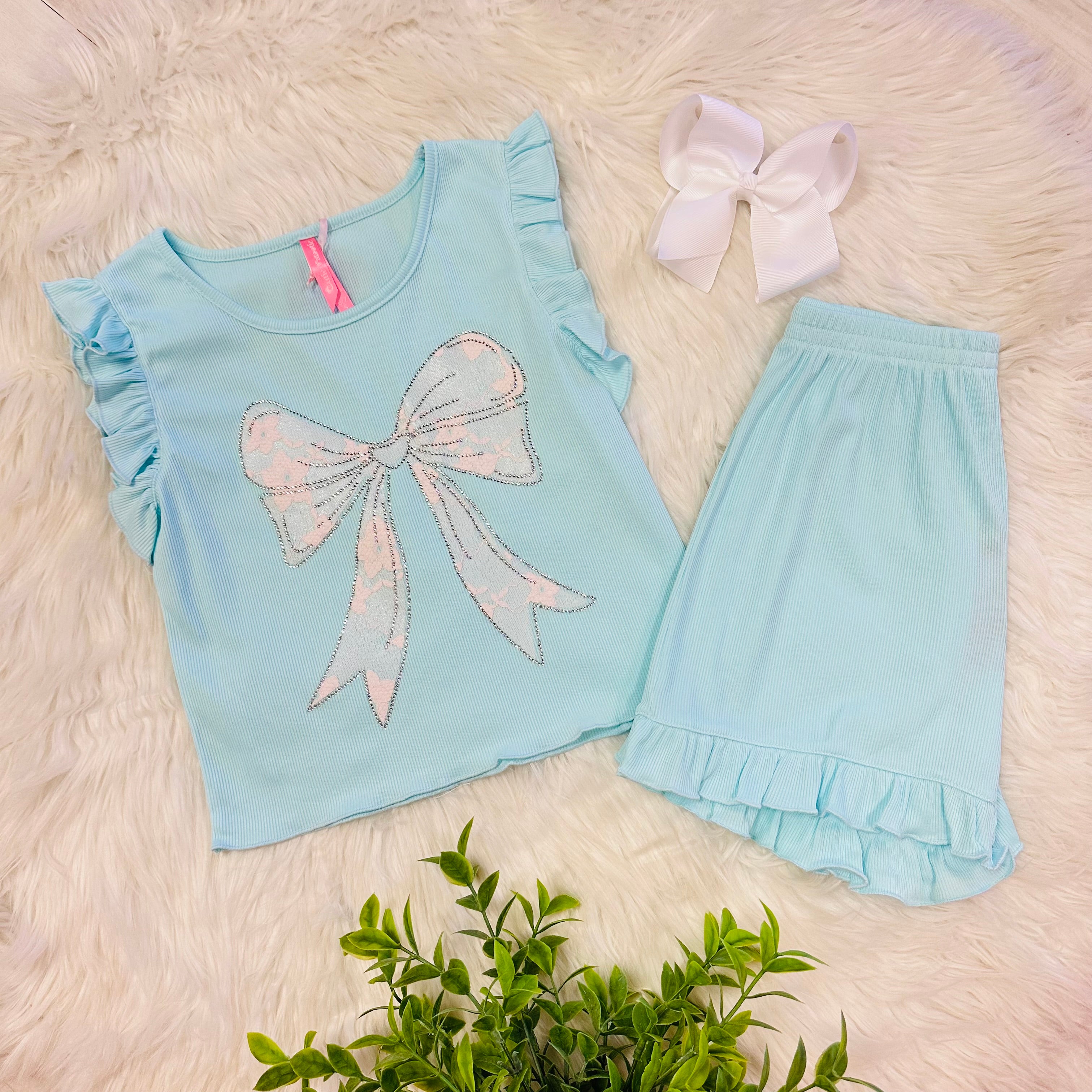 Girls Aqua Bow Detail Outfit