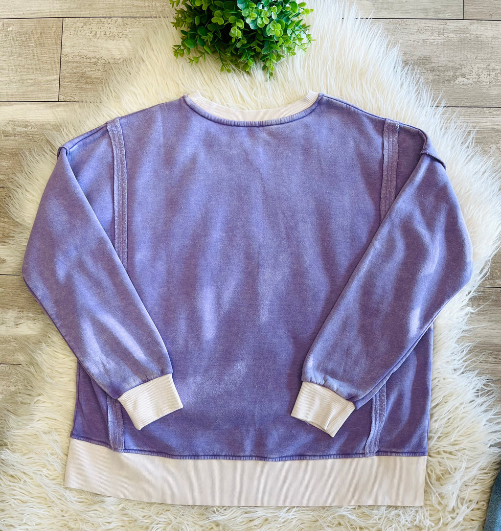 Women’s Zenana Washed Exposed Seam Sweatshirt In Lavender