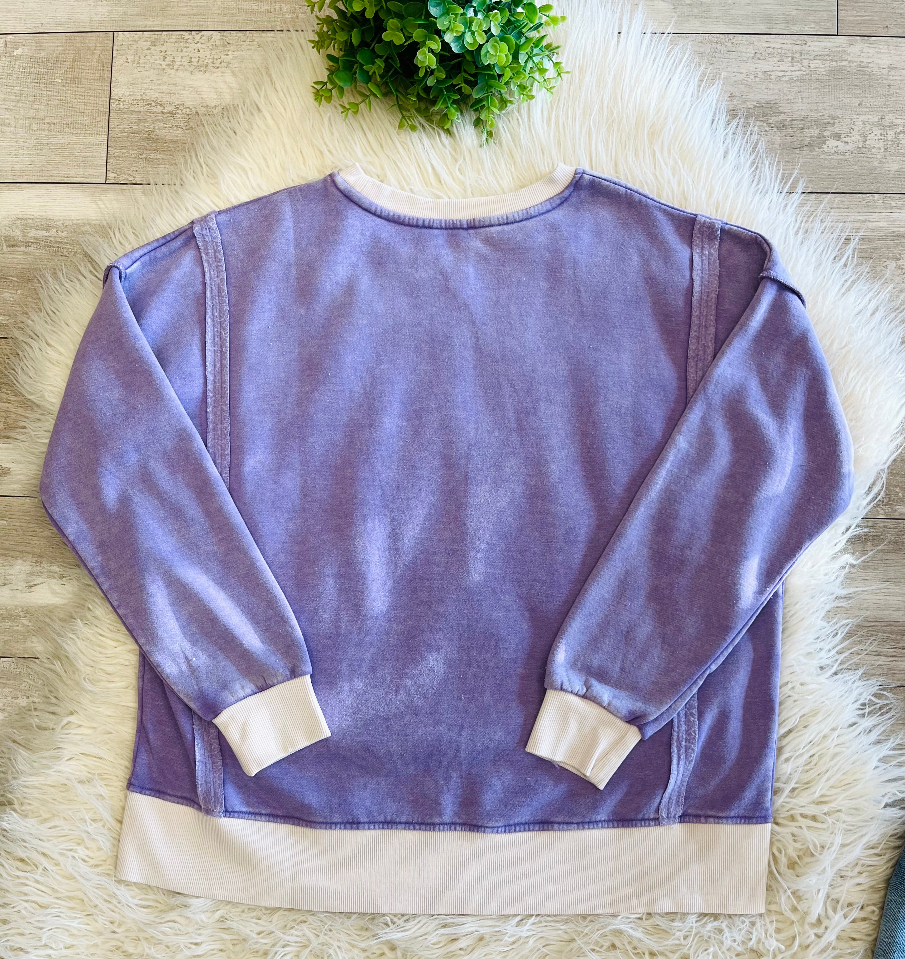 Women’s Zenana Washed Exposed Seam Sweatshirt In Lavender