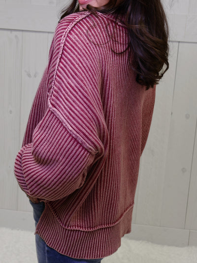 Cabernet Washed Side Slit Oversized Cropped Sweater Pullover Top