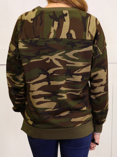 Camouflage Print Pullover Sweater Top