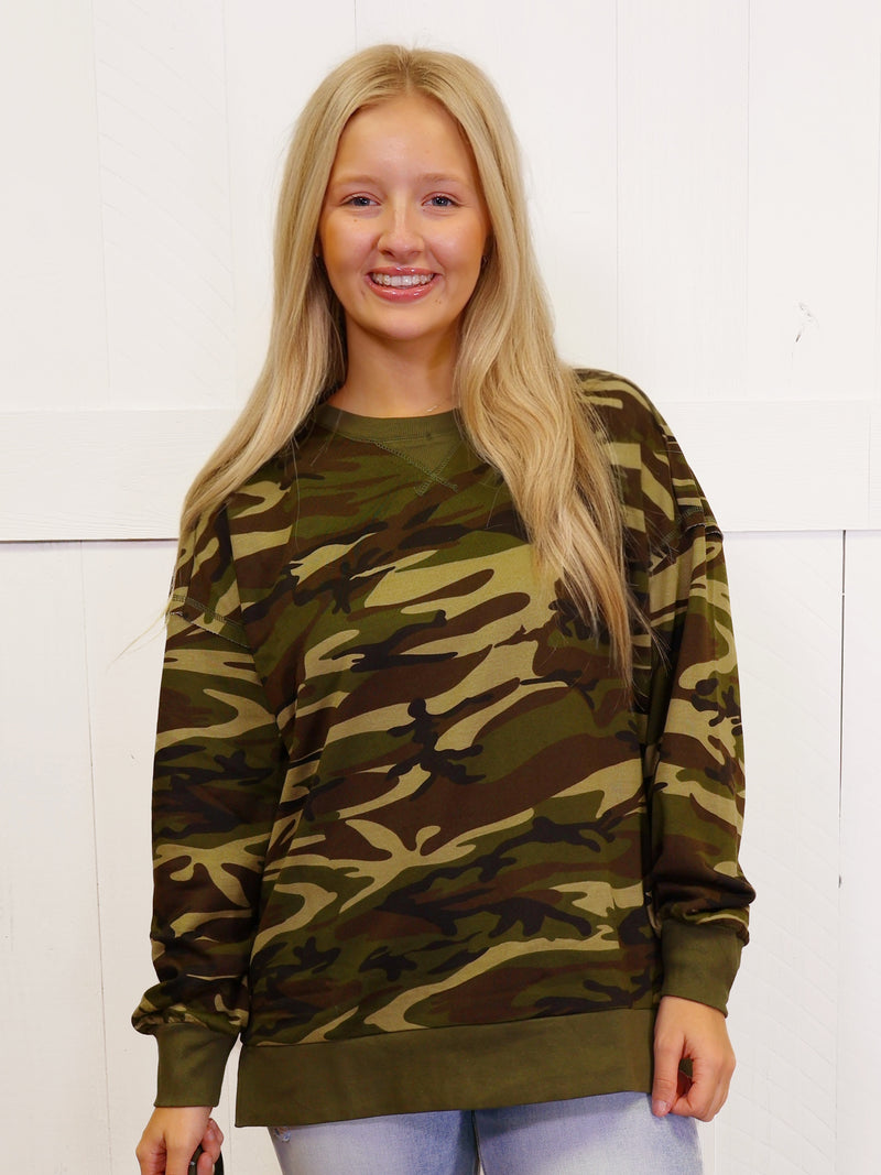 Camouflage Print Pullover Sweater Top