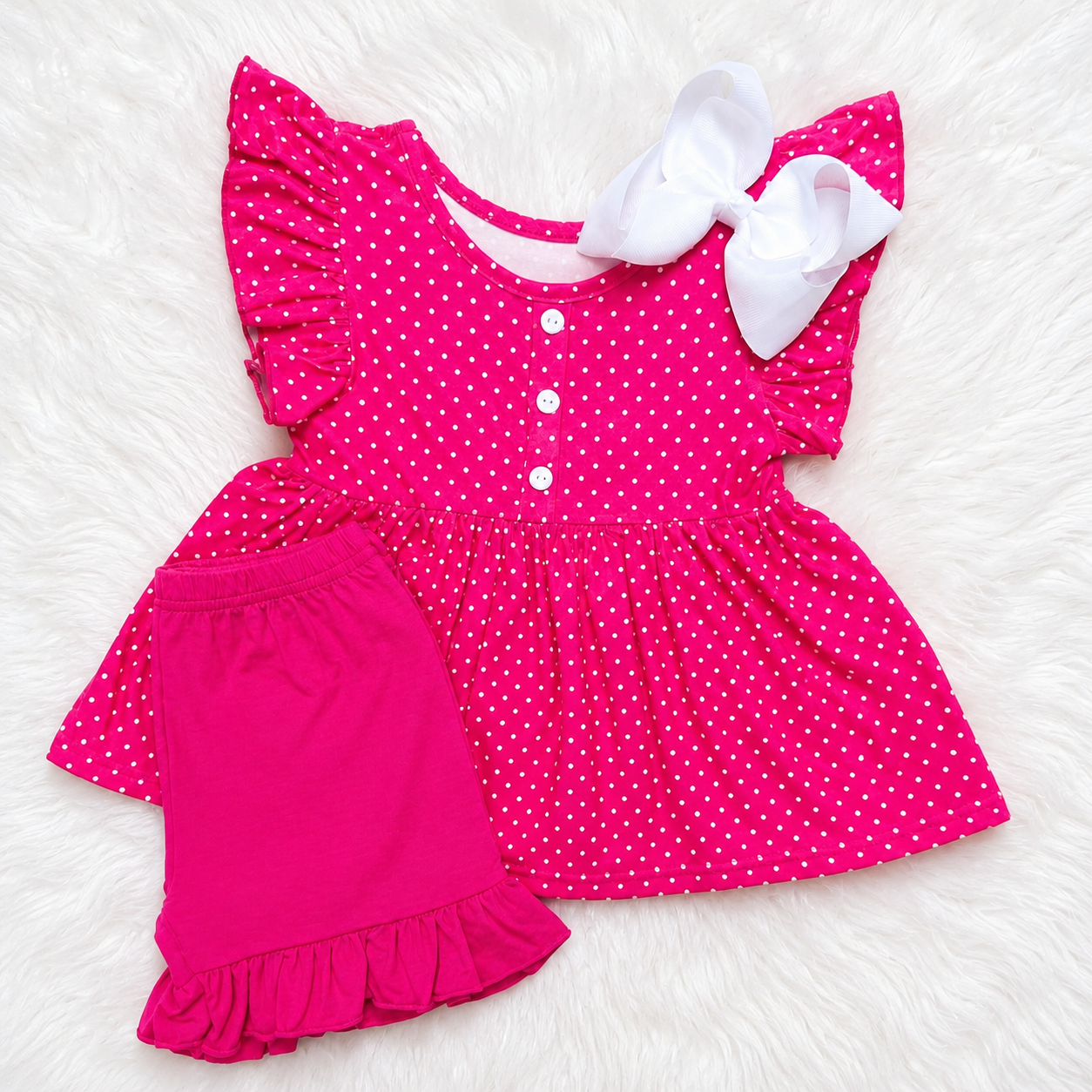 Girls Pink Polka Dot Short Outfit