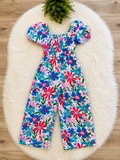 Girls Hayden Textured Floral Puff Sleeve Romper