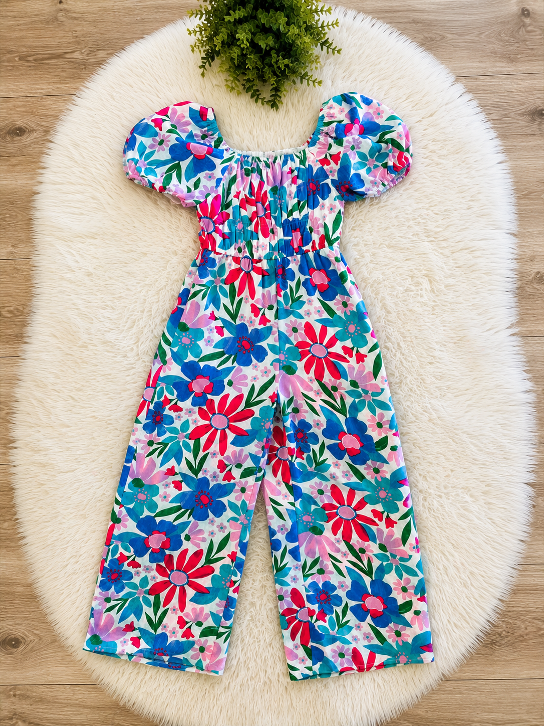 Girls Hayden Textured Floral Puff Sleeve Romper