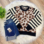 Cheetah Sweater with Stripe Sleeves Women’s