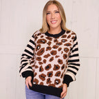 Cheetah Sweater with Stripe Sleeves Women’s