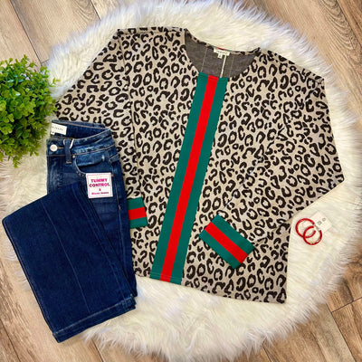 Cheetah Top with Split Stripe Accent