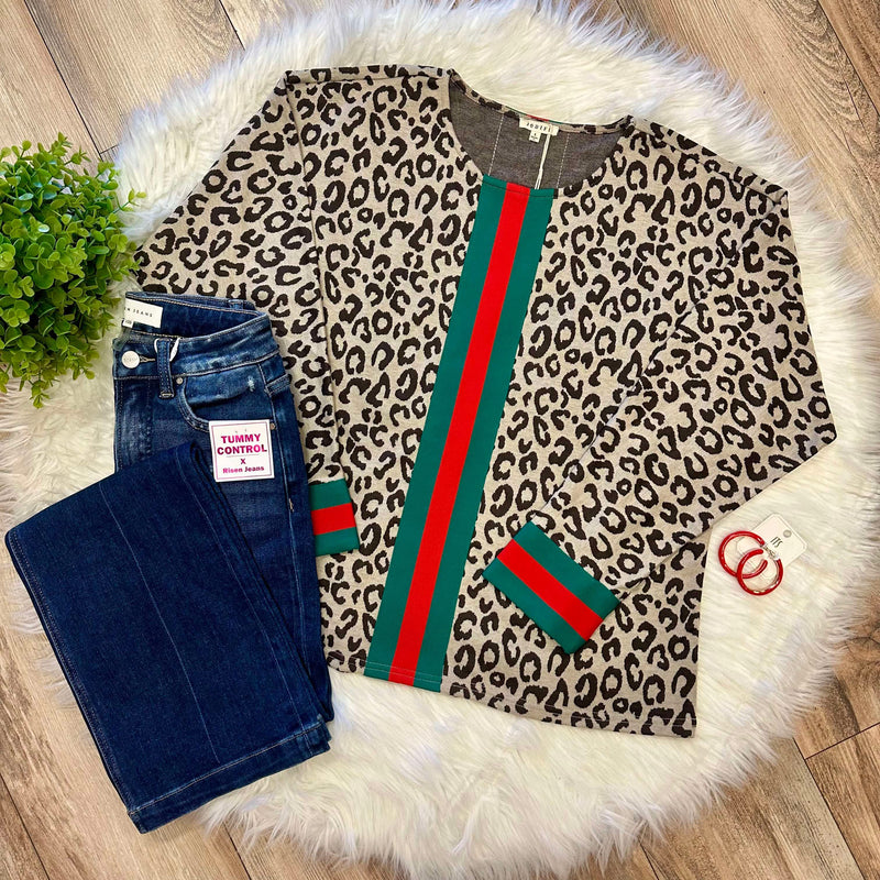 Cheetah Top with Split Stripe Accent