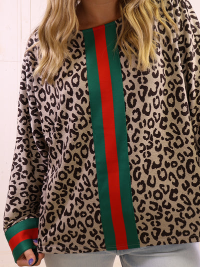 Cheetah Top with Split Stripe Accent