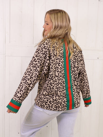 Cheetah Top with Split Stripe Accent