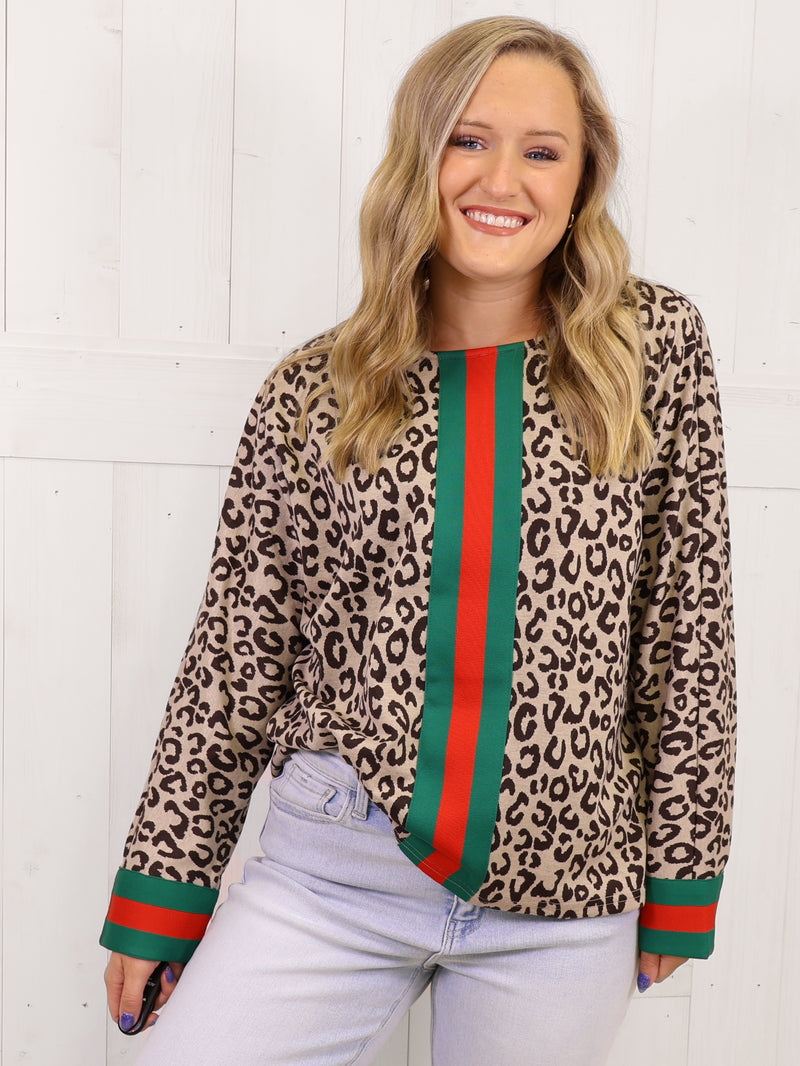 Cheetah Top with Split Stripe Accent