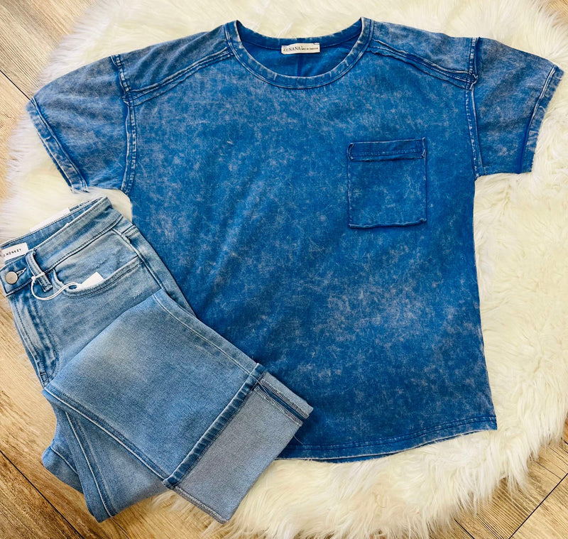 Classic Blue Acid Wash pocket top