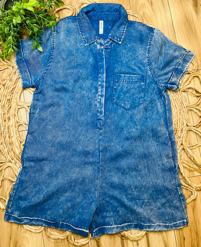 Classic Blue Collar Romper