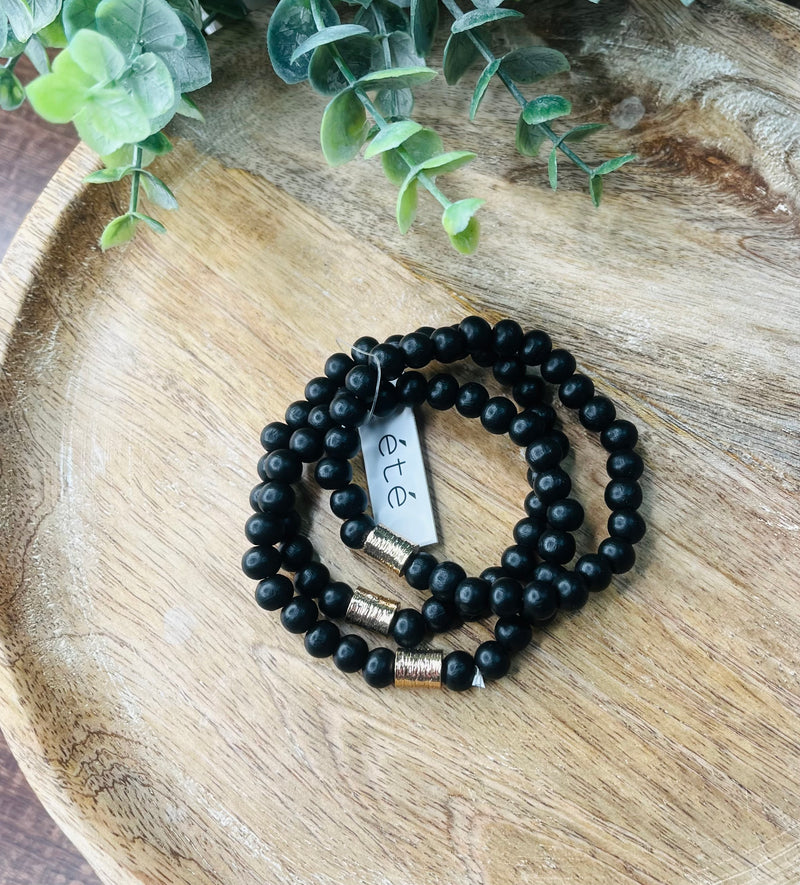 Clay Beaded with Gold Bar Bracelet