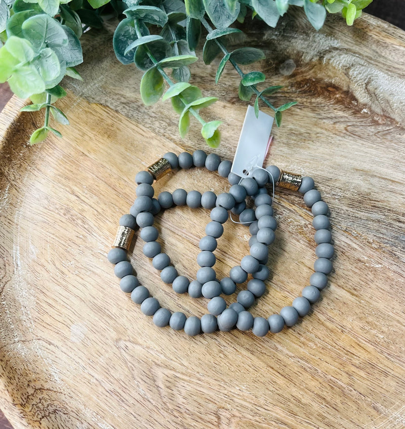 Clay Beaded with Gold Bar Bracelet