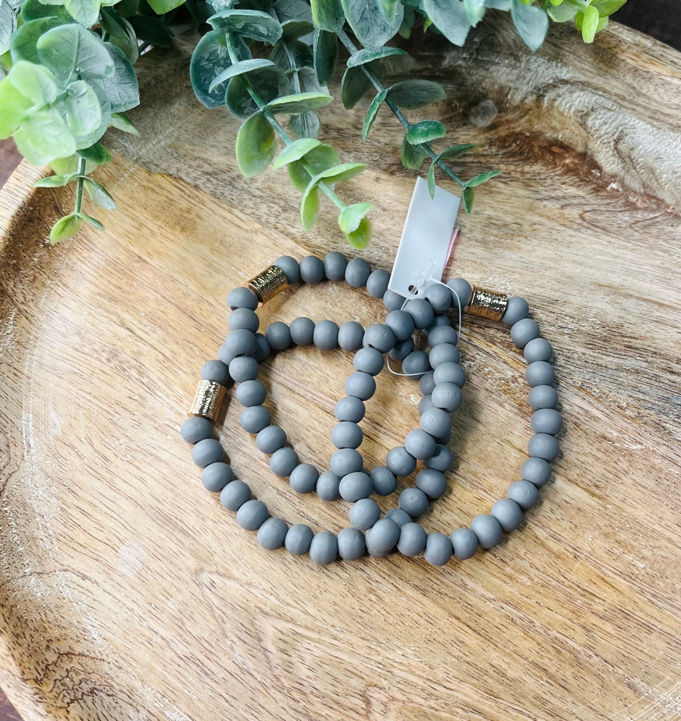 Clay Beaded with Gold Bar Bracelet women's