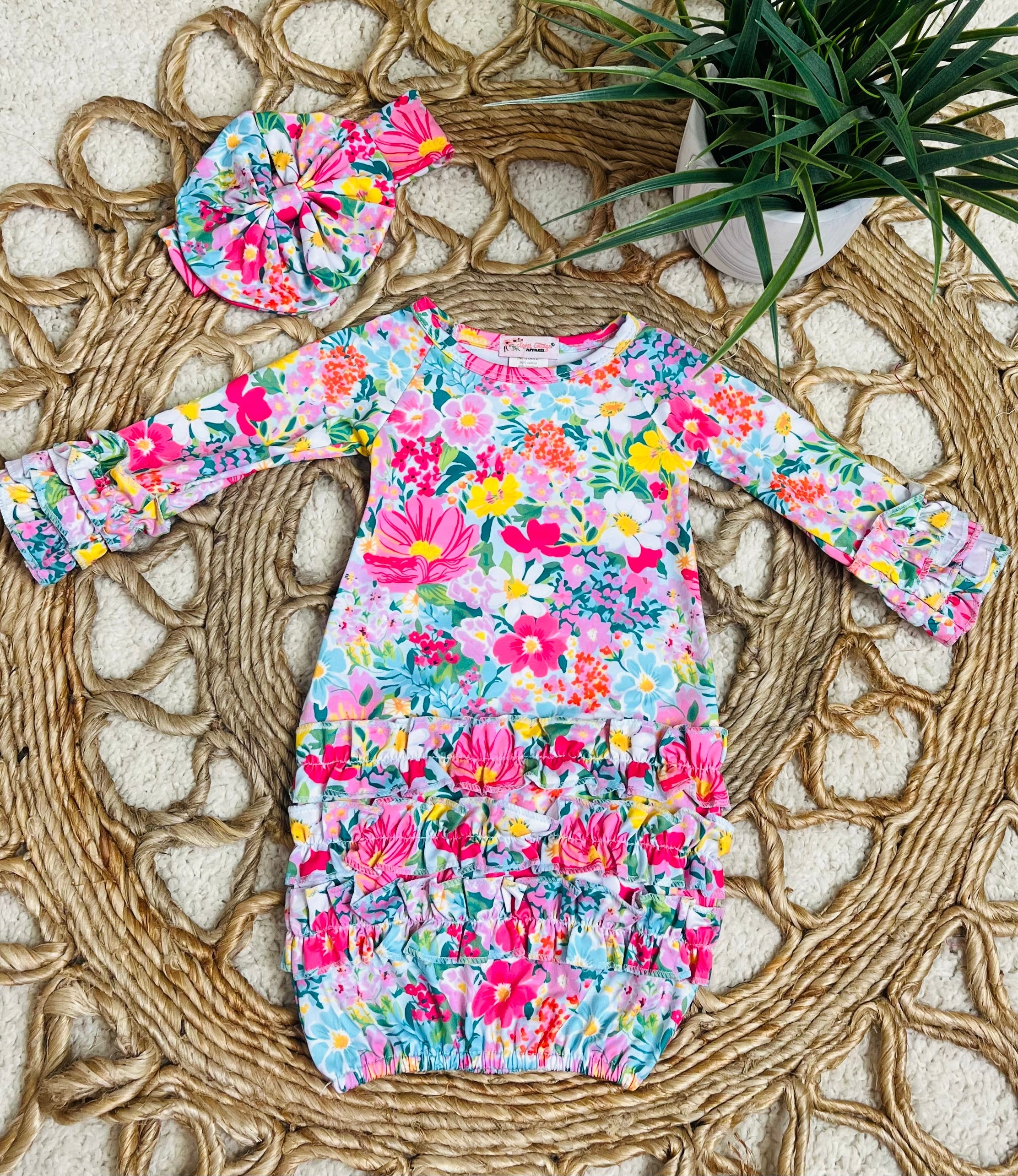Clover Cottage Multicolor Floral Gown with Headband