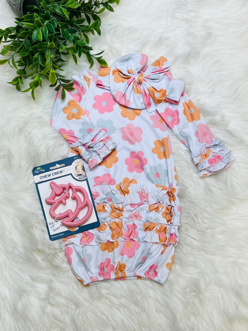 Clover Cottage Mustard Daisy Newborn Gown