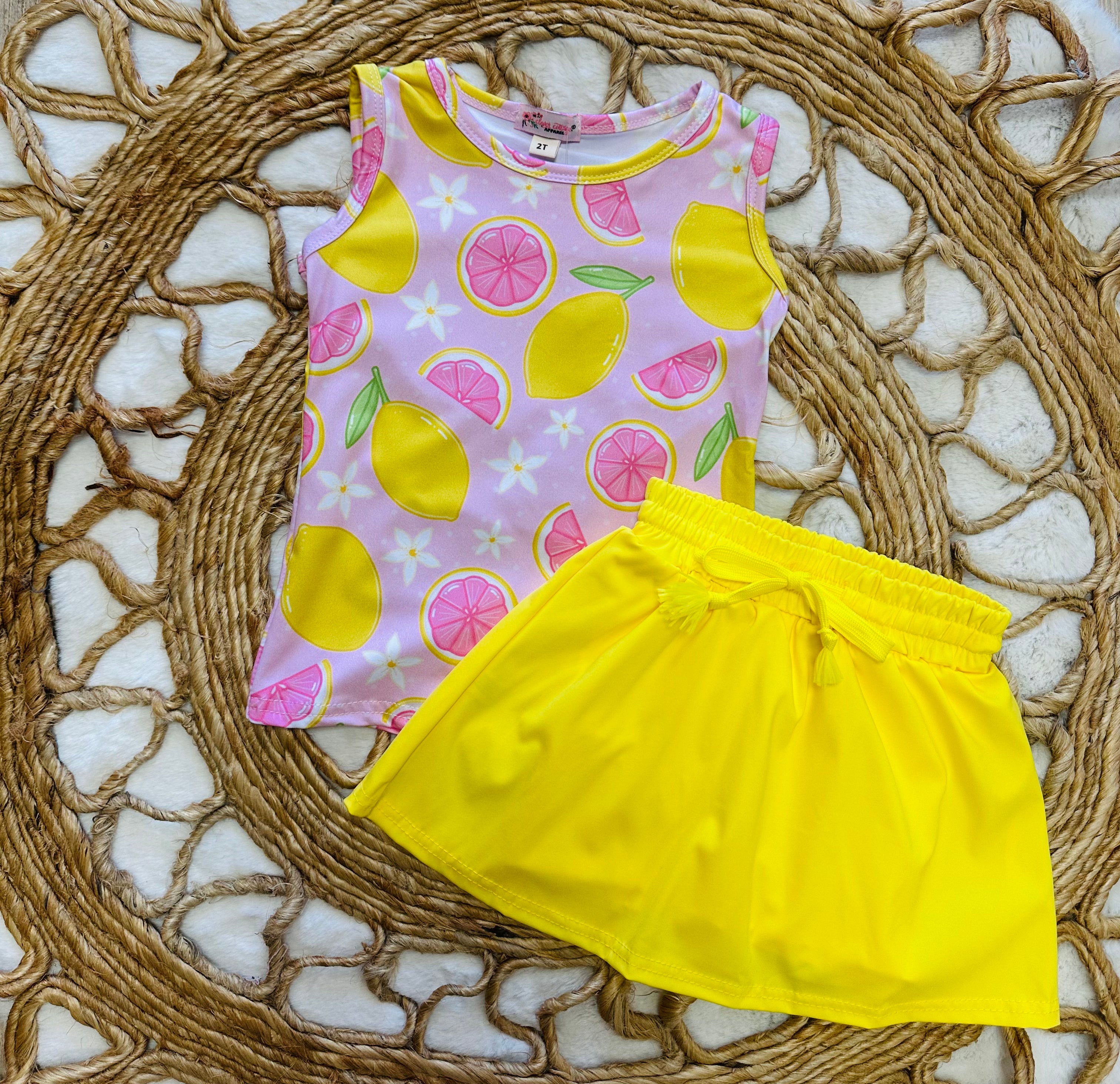 Clover Cottage Pink Lemon Girls Skort Outfit Set