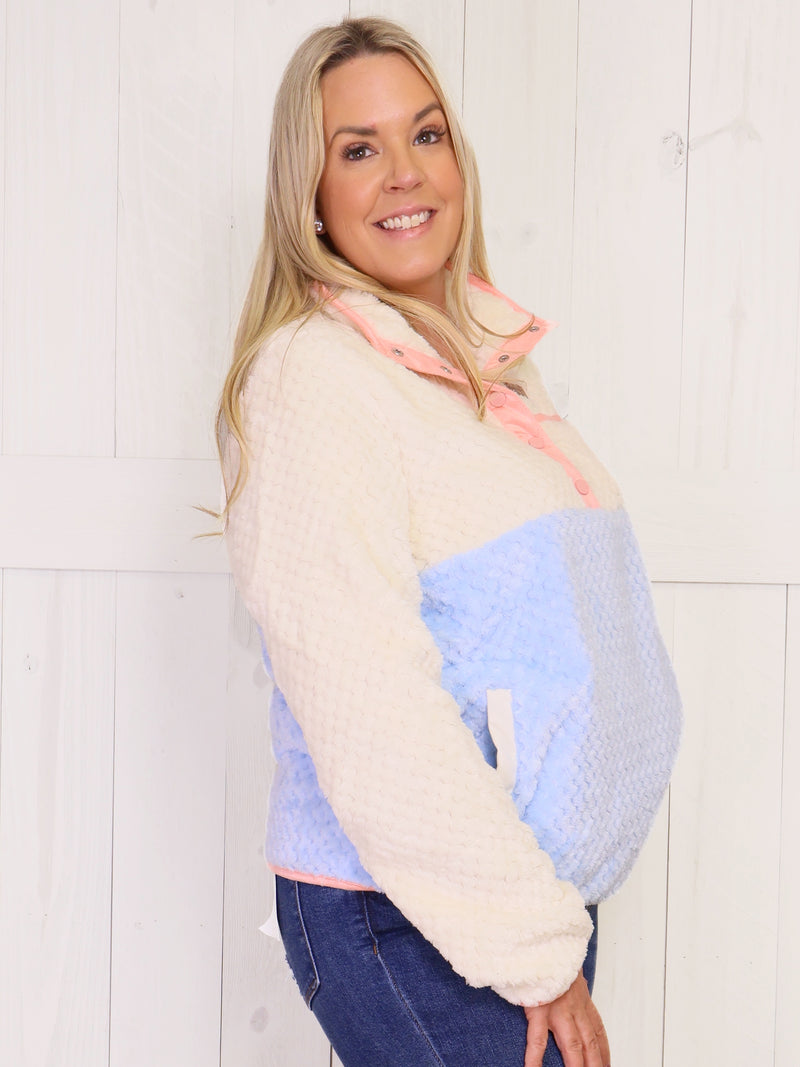 Color Block Simply Southern Sherpa Pullover Sweater