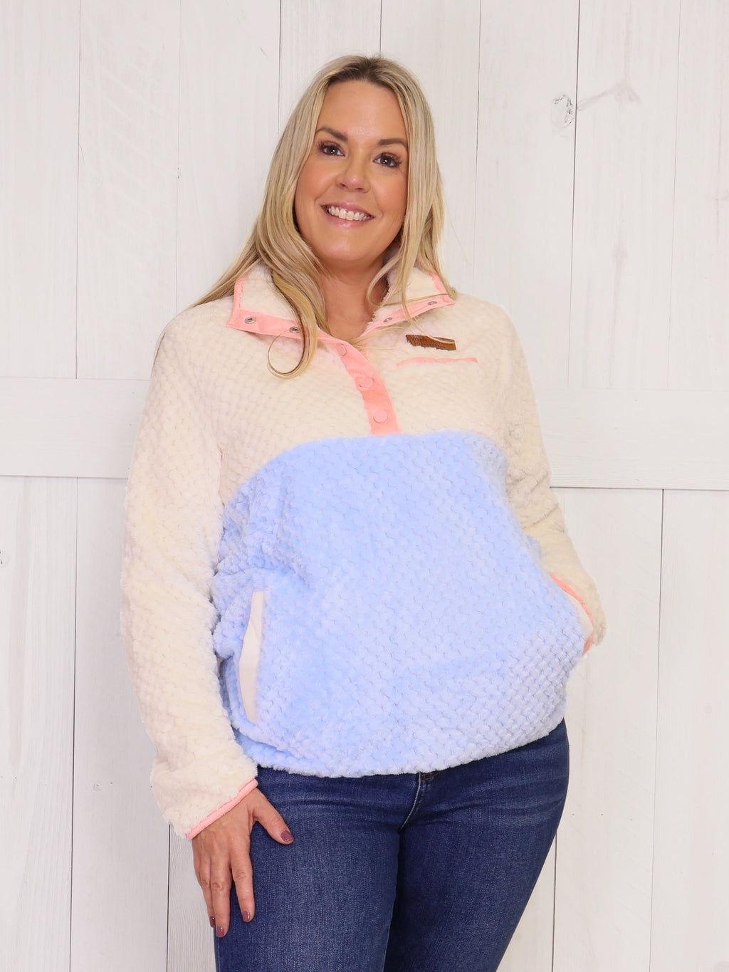 Color Block Simply Southern Sherpa Pullover Sweater