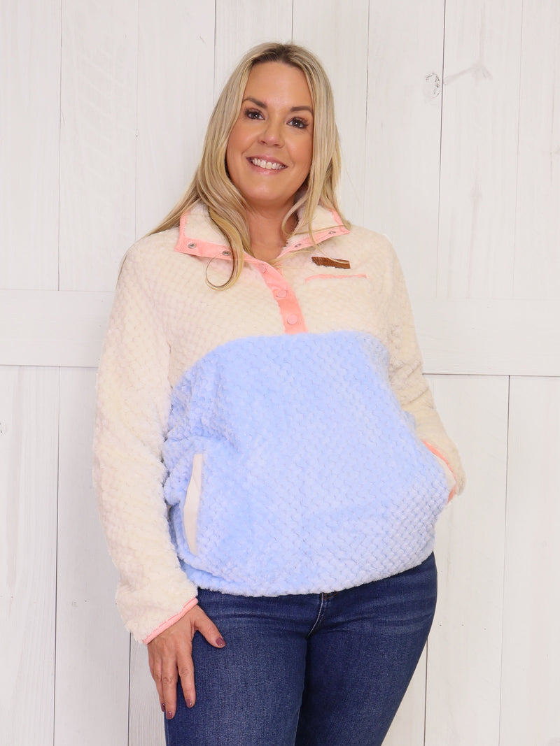 Color Block Simply Southern Sherpa Pullover Sweater