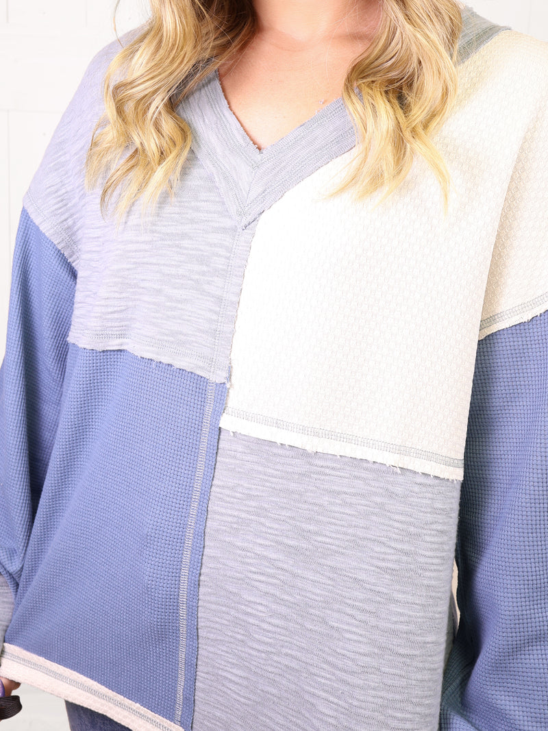 Color Block V Neck Sweater Top