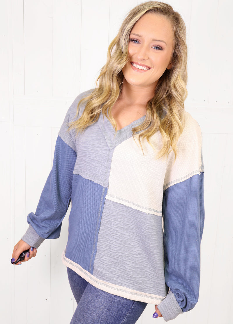Color Block V Neck Sweater Top