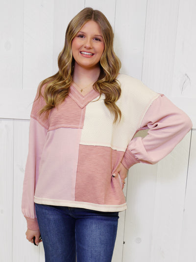 Color Block V Neck Sweater Top