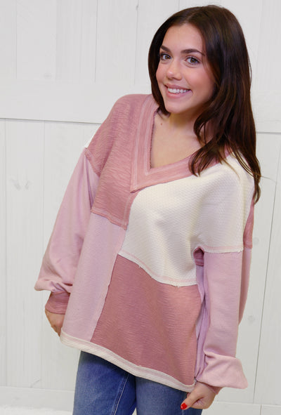 Color Block V Neck Sweater Top