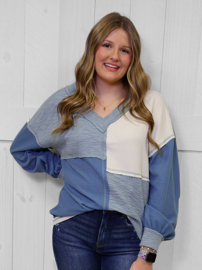 Color Block V Neck Sweater Top
