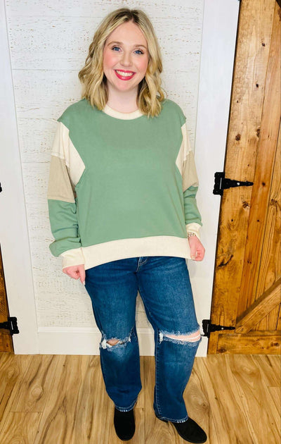 ColorBlock Sweater - Green/Tan - Mini Mee Boutique
