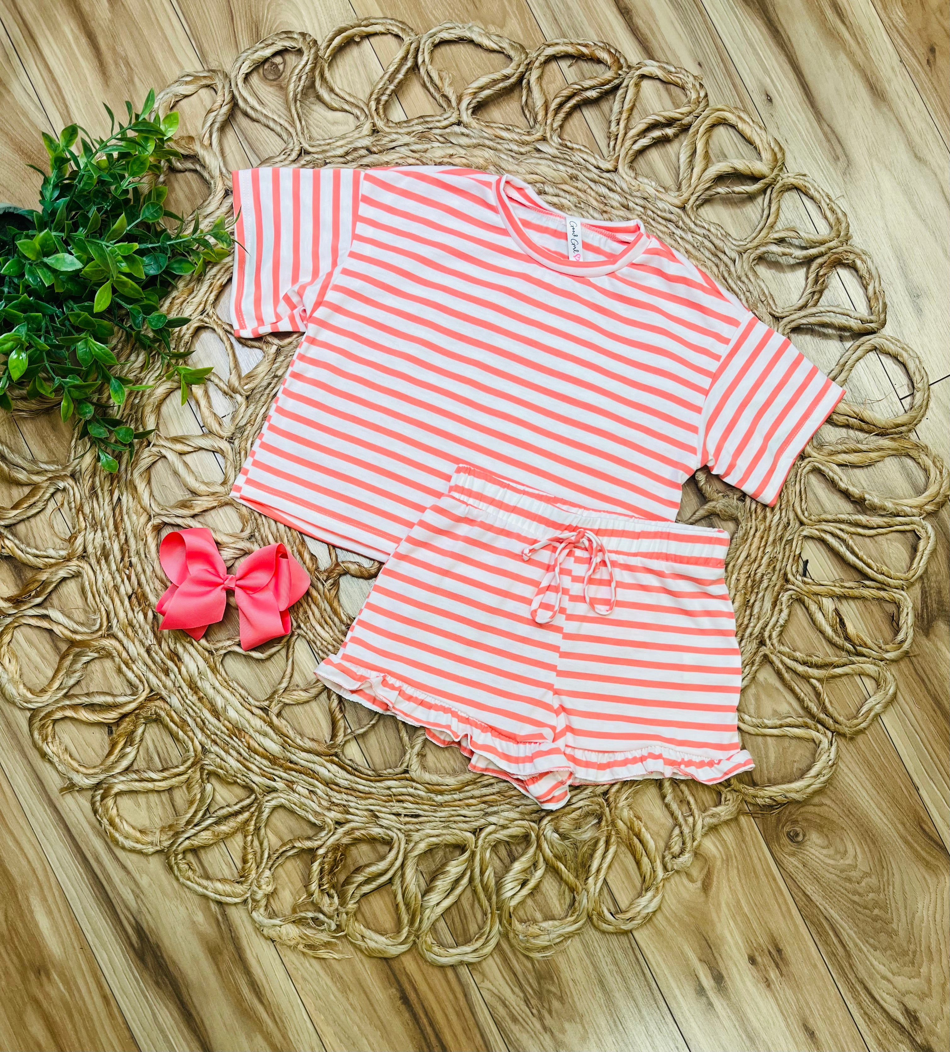 Coral Striped Short Set by Good Girls Outfit