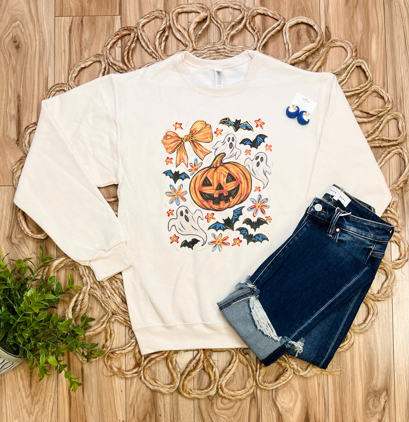 Cream Halloween Crewneck Sweater Pullover