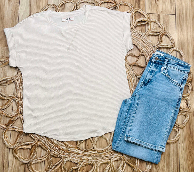 Cream Ribbed Cuff Sleeve Shirt