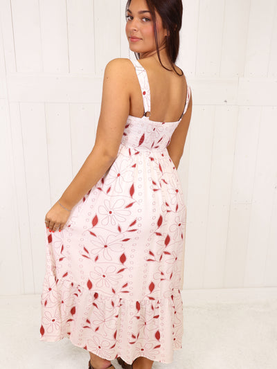 Crimson Floral Scalloped Dress