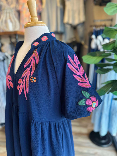 Curvy Navy Embroidered Dress