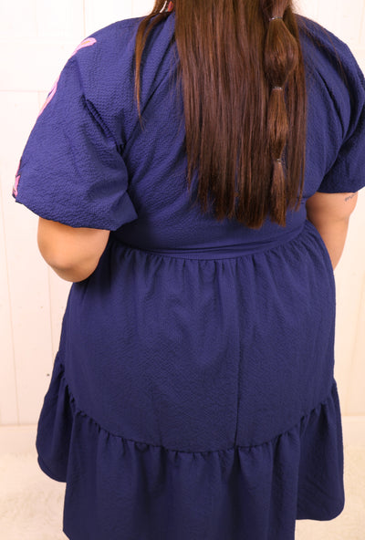 Curvy Navy Embroidered Dress