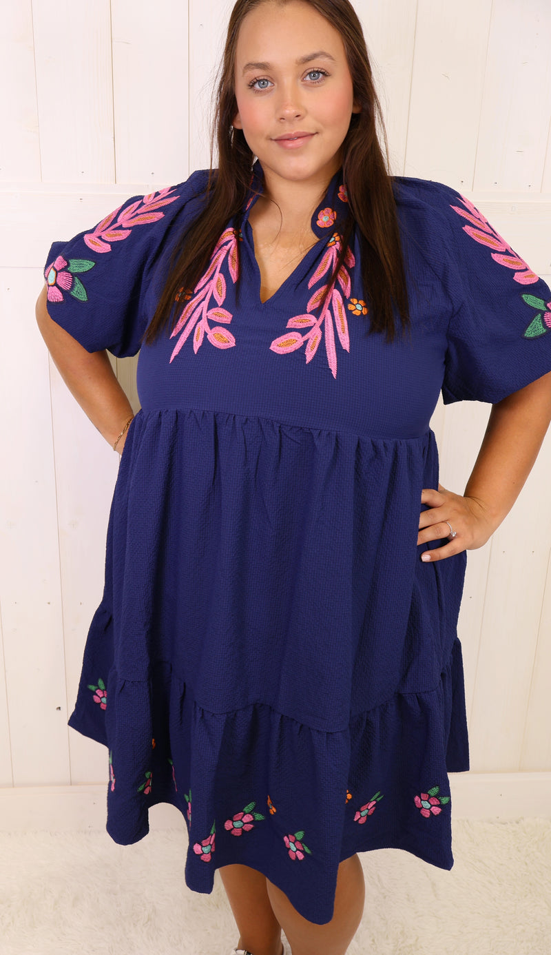 Curvy Navy Embroidered Dress