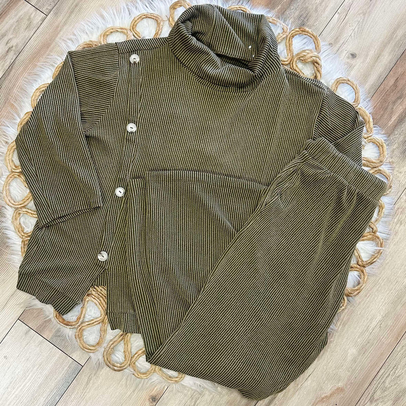 Curvy Olive Two Piece Cowl Neck Ribbed Set